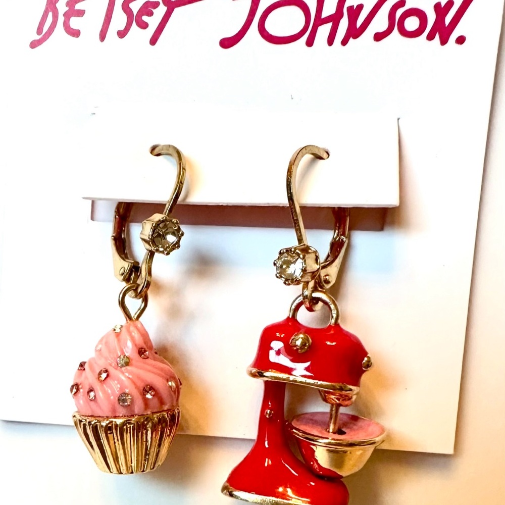 Betsey Johnson Pink and Red Cupcake Mixer Earrings